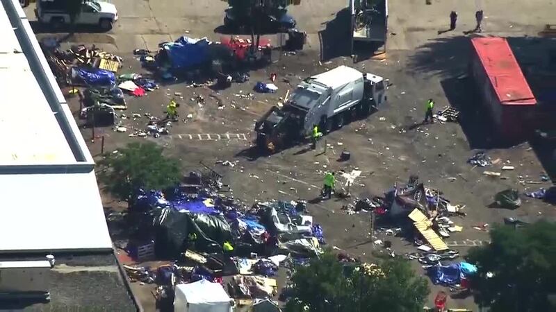 The homeless camp is located on private property and has been at the center of a legal battle...