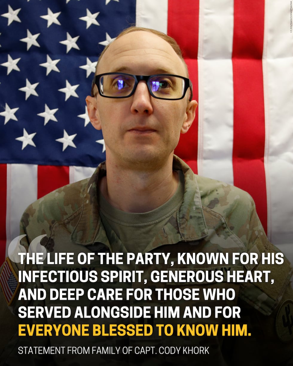 Capt. Cody Khork, 35, of Lakeland, Florida, was killed in Kuwait during the conflict in Iran.