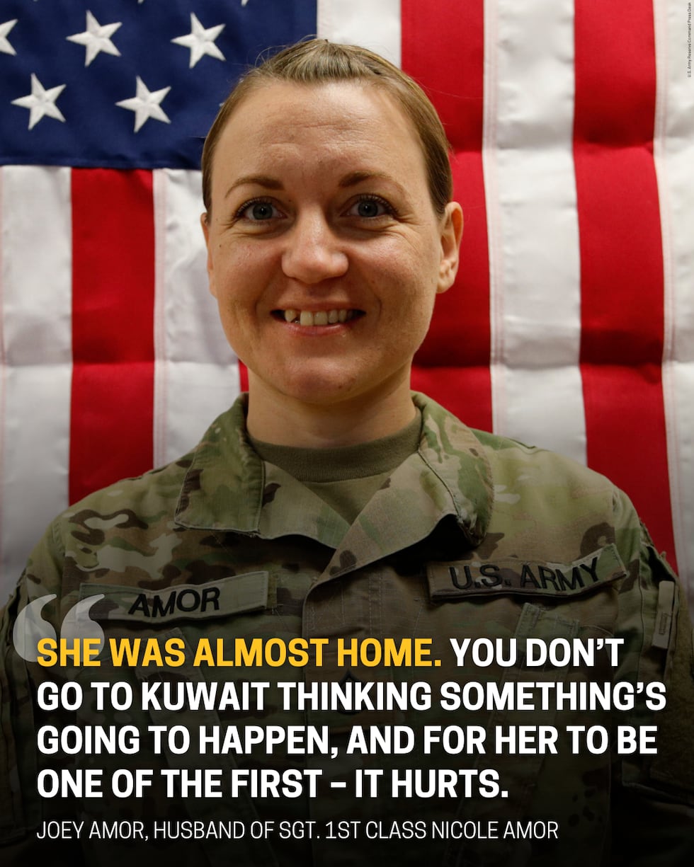 Sgt. 1st Class Nicole Amor, 39, of White Bear Lake, Minnesota, was killed in Kuwait during the...