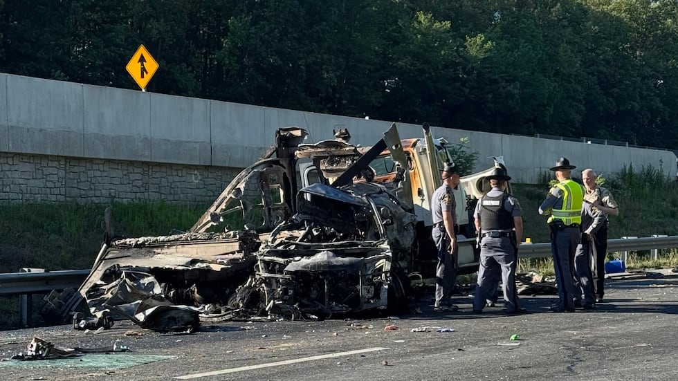 This photo provided by the Virginia State Police, shows the scene of a fatal accident...