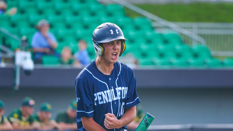 Pendleton County's Mason Miller celebrating during the WVSSAC Class A quarterfinals against...
