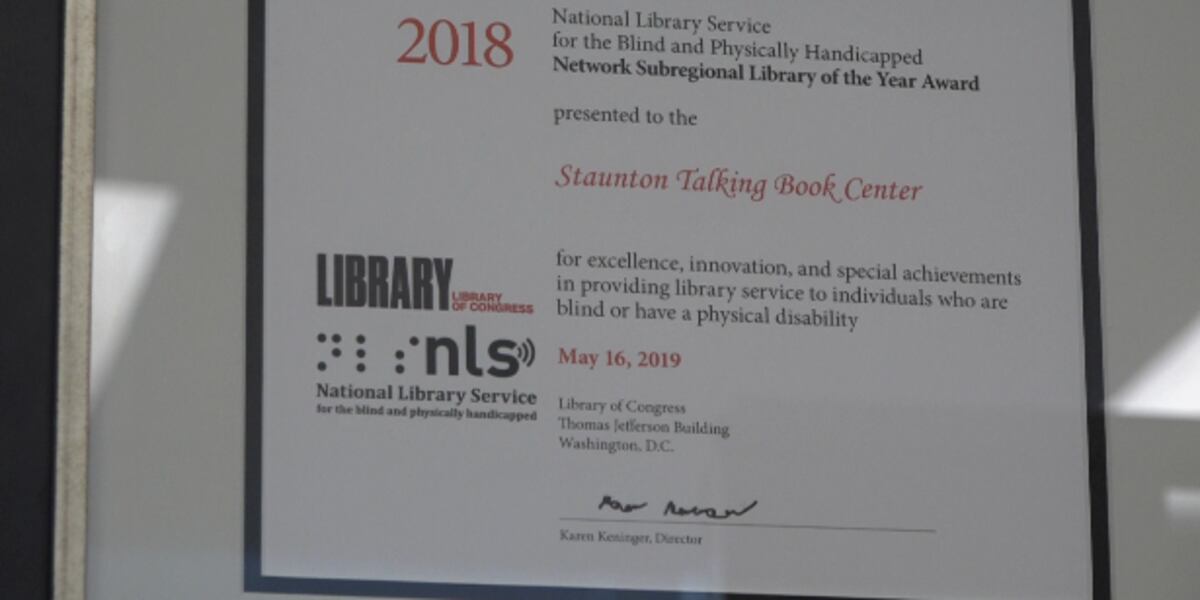 Staunton Library recognized for Talking Book Center