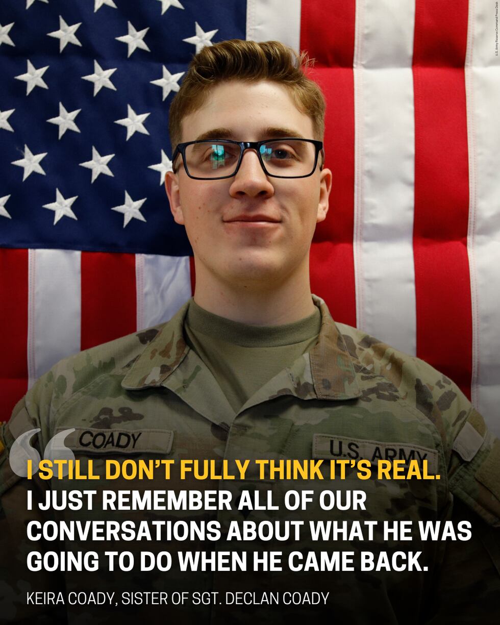 Sgt. Declan Coady, 20, of Des Moines, Iowa, was killed in Kuwait during the conflict in Iran.