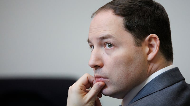 FILE - Brendan Banfield looks on during the double murder trial for Brendan Banfield in...